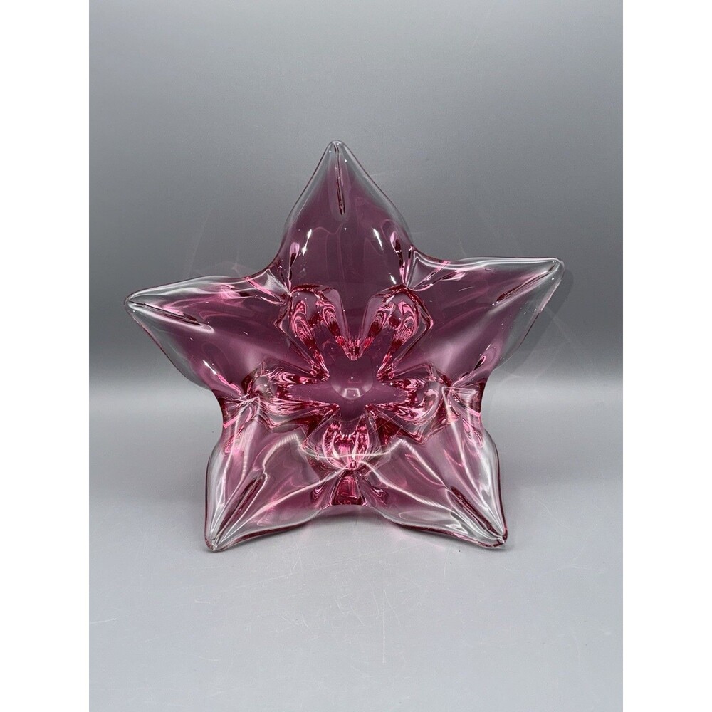 Vintage 1960's Czech Art Glass Bowl Josef Hospodka Pink Cranberry MCM Star Shape